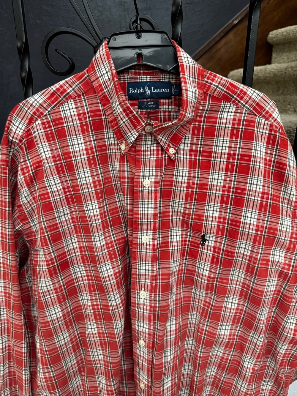 Large Ralph Lauren Men's Red Plaid Button-Down Shirt